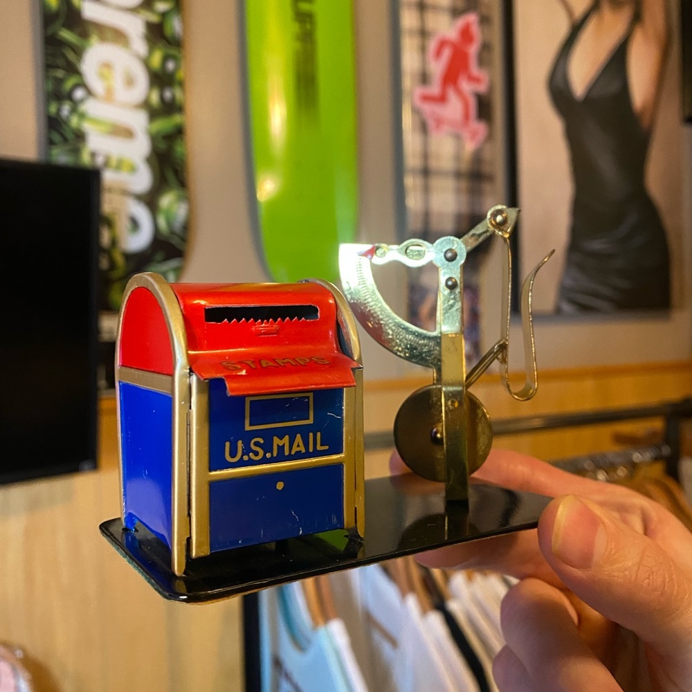 Vintage US mail tin toy up to 2 OZ letter scale stamp storage USPS box JAPAN